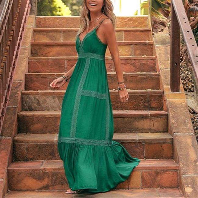 Sexy V-neck Solid Color Casual Maxi Dress