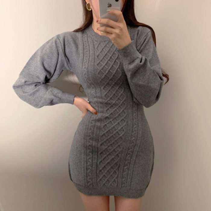 Hollow Out Bodycon Sweater Dress Twist Knitted Mini Dress
