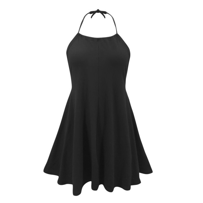 2021 Sexy Women Summer Solid Pleat Dress Patchwork Halter Sleeveless Backless Slim Pullovers Mini Dress for Streetwear Clubwear