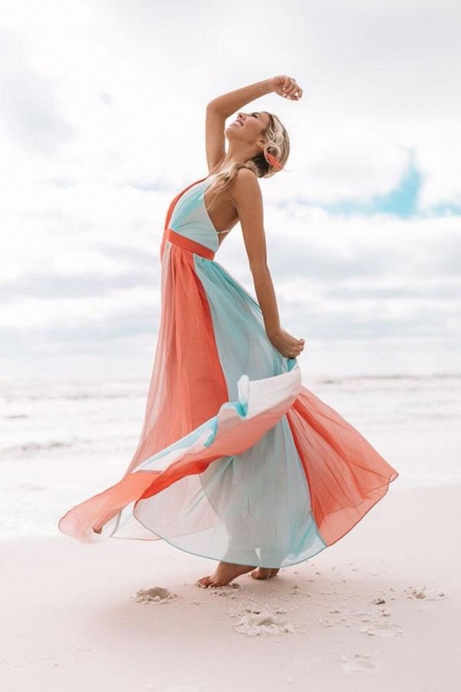 Women Dress Rainbow Patchwork Deep V Neck Bohemia Dress Sexy Long Backless Spaghetti Strap Maxi Dresses Plus Size