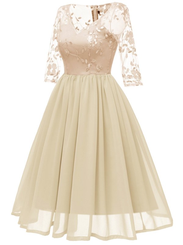 1950s Lace Embroidery Chiffon Dress