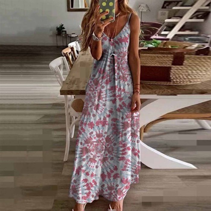 2021 Summer New Women Elegant Vintage Boho Long Maxi Dress Sexy Backless Party Beach Dress Floral Sundress