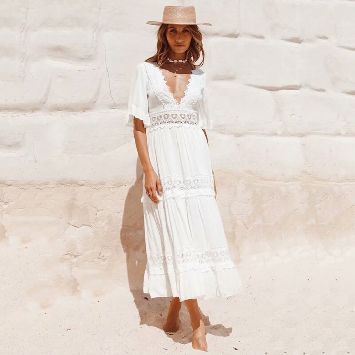 White Embroideryженское платье 2021 Ruffled Flared Sleeves Summer Dress Elegant Lace Midi Dress Hollow Out Vintage Vestidos