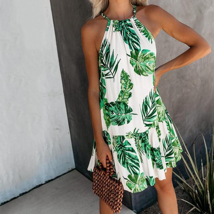 Casual Round Neck Sleeveless Printed Colour Dress
