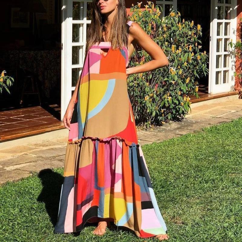 Stunning Multicolor Printed Sleeveless Maxi Dress
