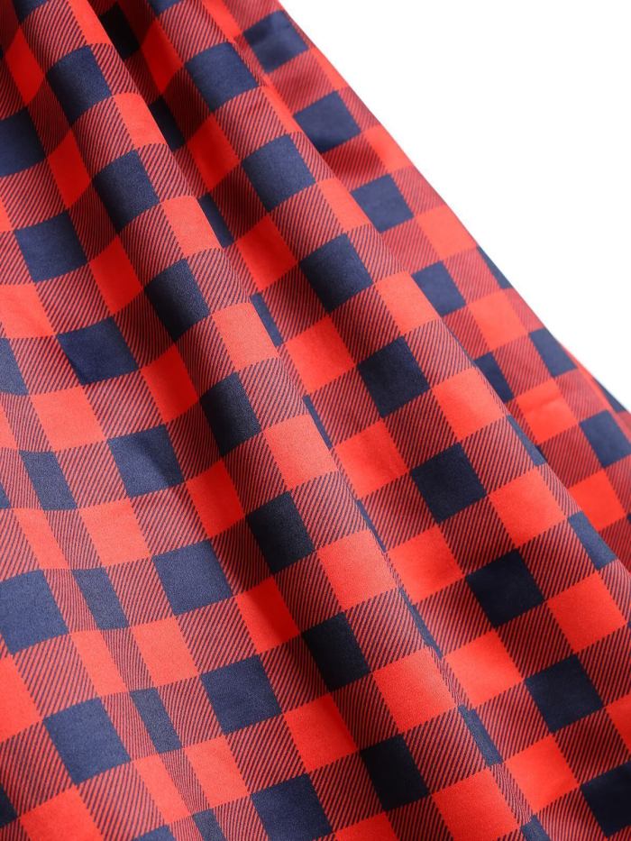 Red 1950s Plaid Bow Dress