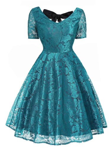 1950s Floral Back Lace Up Dress