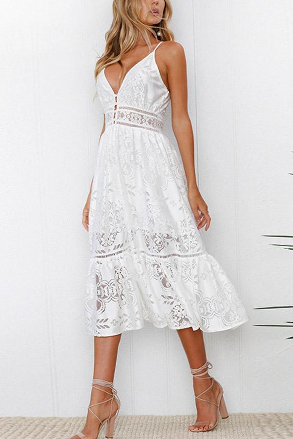 Sexy White Sleeveless Lace Maxi Dress