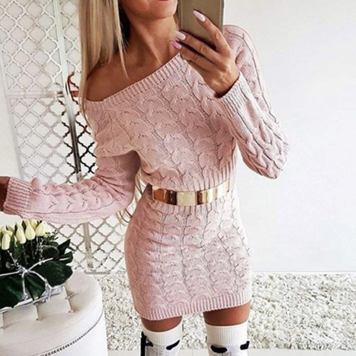 Sexy Bodycon Sweater Dress Women Casual Knitted Mini Dress