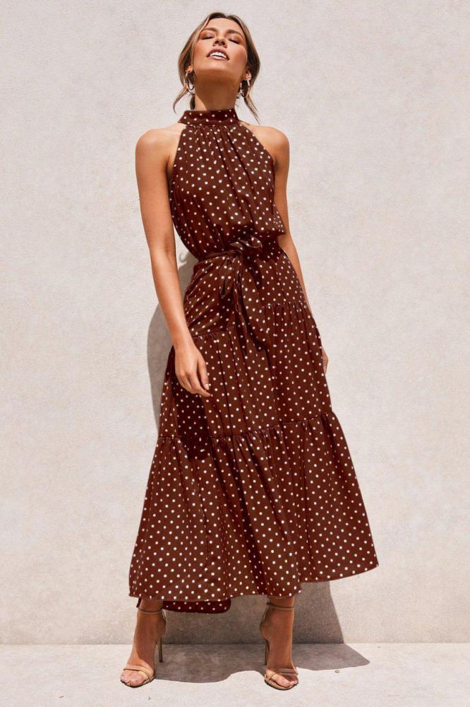 Vintage Printed Round Neck Sleeveless Slim Fit Maxi Dress