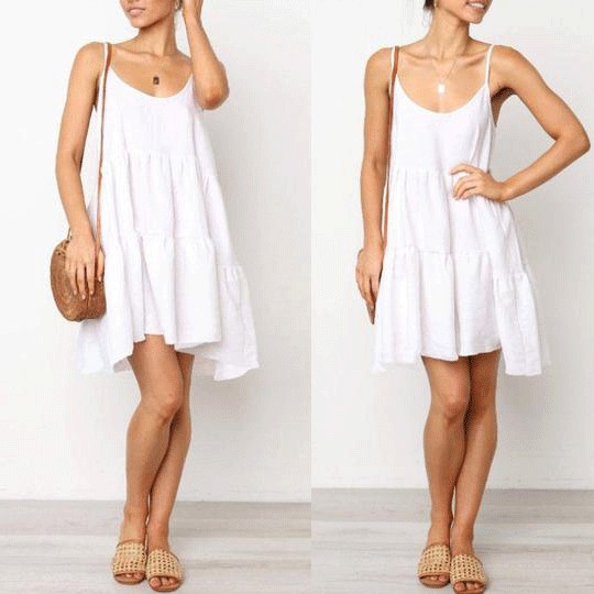Spaghetti Strap Plain Sleeveless MINI Casual Dresses