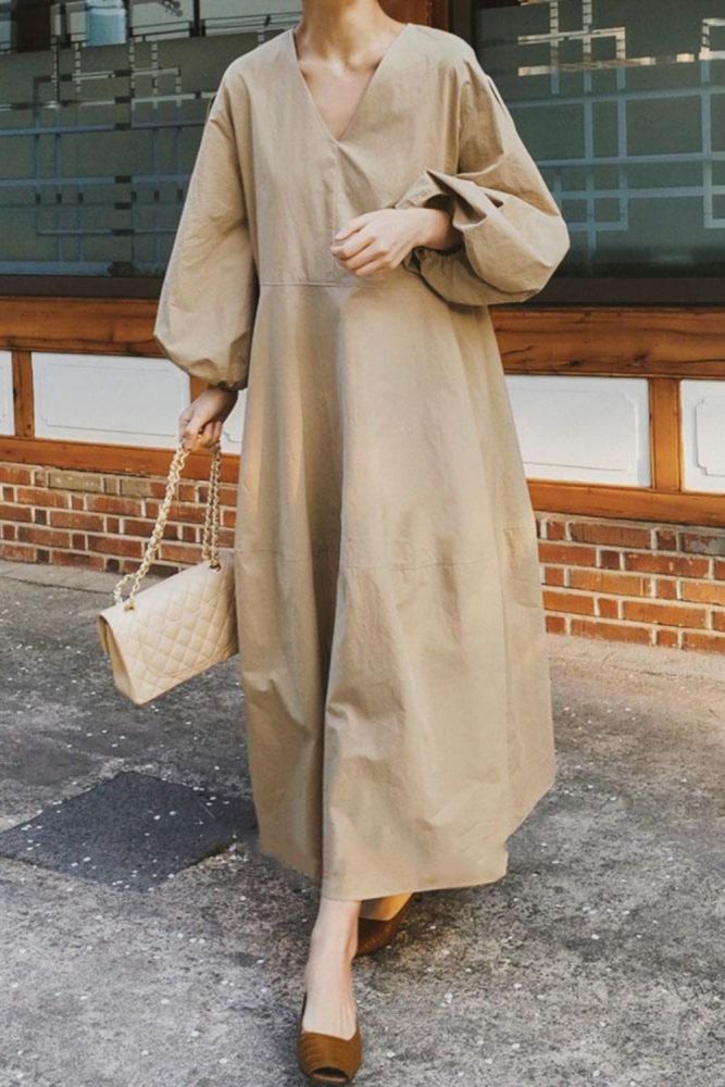 Loose Plus Size Long Dress 2021 Early Autumn Harajuku Retro One-piece Long Dress Casual Lantern Sleeve A-line Female Dresses