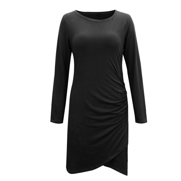European and American spring and autumn high-quality women's satin luxury fashion sexy bag hip Slim irregular long-sleeved dress