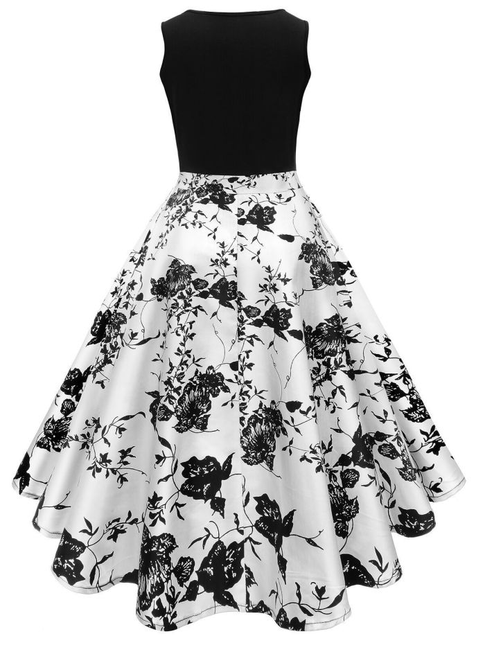 Plus Size 1950s Floral Polka Dot Dress