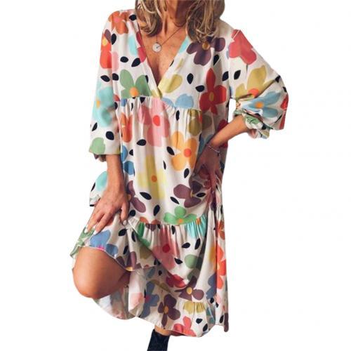 2021 Women Summer Stylish Casual Floral Print Long Sleeve Dress Women's Clothing женское платье femme robe