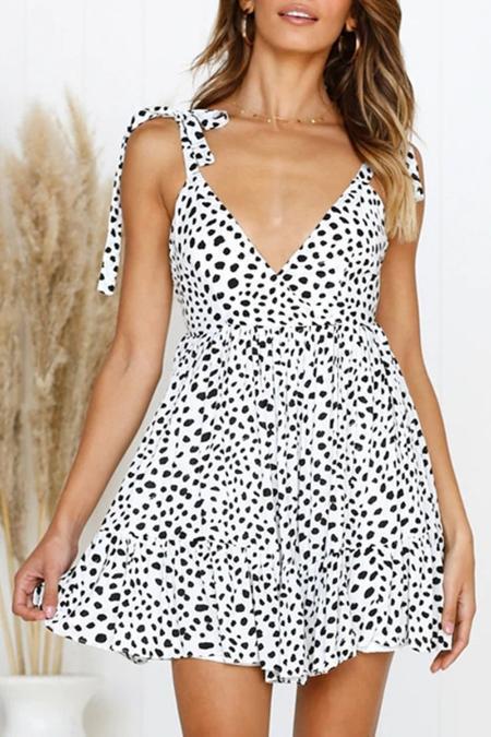 Summer Spaghetti Strap Dot Printed Vacation Dress