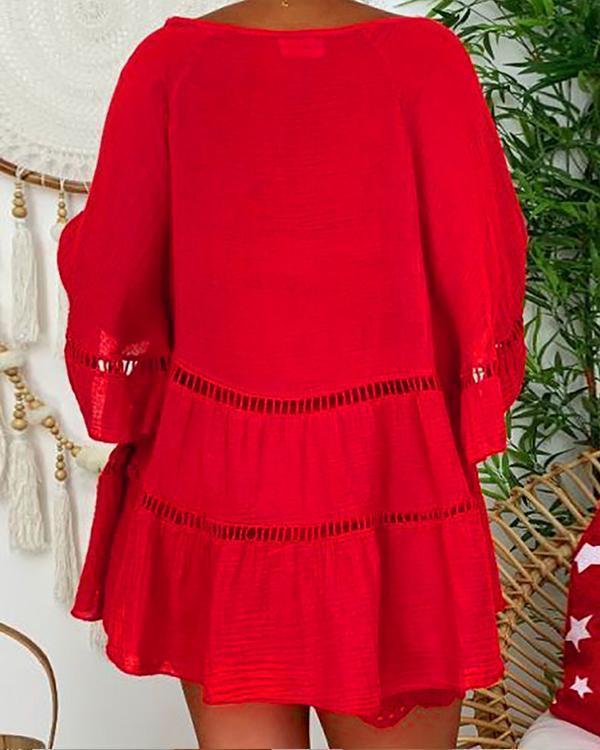 Casual Boho Plus Size Holiday Bell Sleeve Dresses