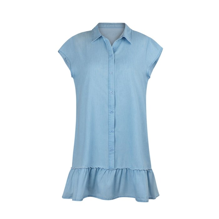 Women Fashion Denim Buttons Dress Solid Short Sleeve Loose Casual Dress summer dress
