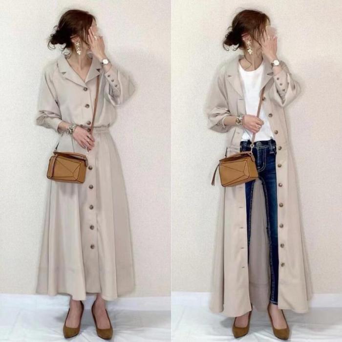 2021 Summer New Arrivals Japanese Simple Pure Color Fake Two-piece Large Loose Thin Casual All-match Women Dress