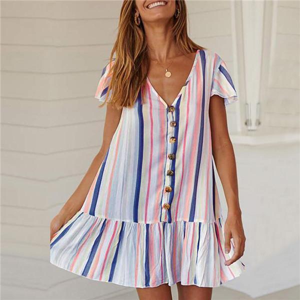 Sexy V Collar Button Stripes Mini Dresses