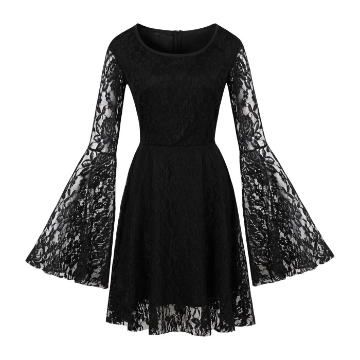 Black Gothic Lace Party Dress Long Flare Sleeve Halloween Goth Punk Vintage Retro Victorian Steampunk Mini Tunic Jurk Streetwear