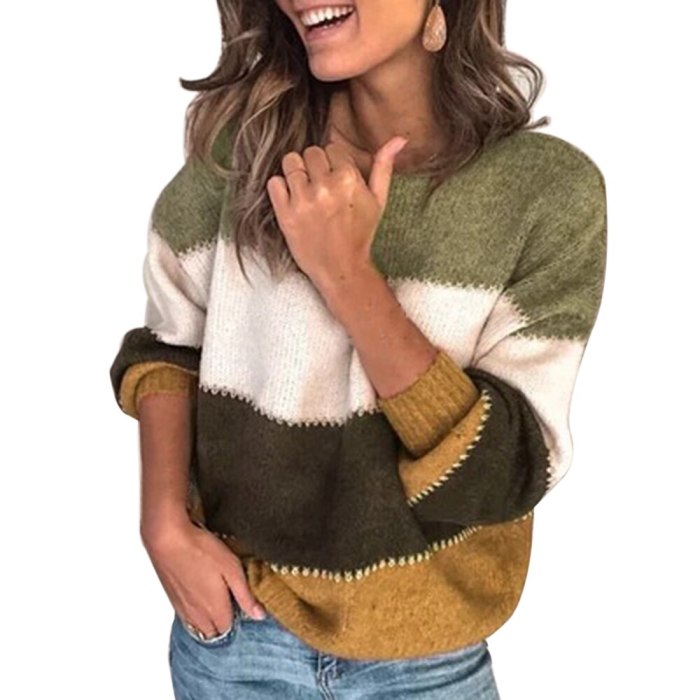 2021 New Autumn Fashion Sweater Women Winter Patchwork Casual Pullover Knitwear Women Loose Striped Jumpers Top Mujer Pull Femme