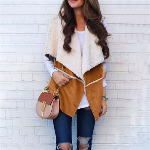 Autumn Winter Ladies Elegant Loose Streetwear Coat Women Deerskin Stitching Vest Fahsion Casual Jacket Vests Cardigan Clothing