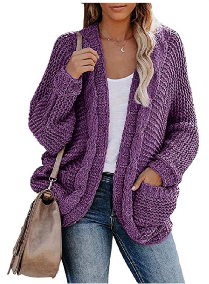 Women's Knitted Cardigan Winter Oversize Bat Sleeve Pockets Coat Female Casual Loose Vintage Solid Color Twist Long Cardigans