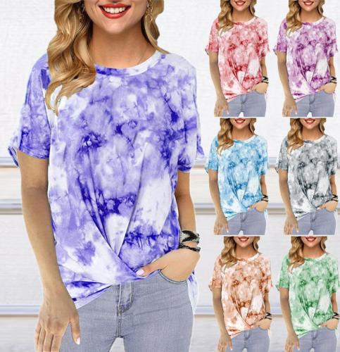 Women Gradient Tie Dye Printed Loose Short Sleeve T-shirt