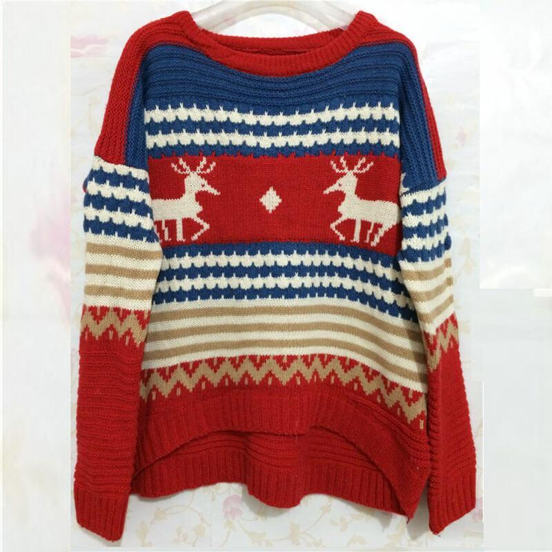 Reindeer Colorblock Jacquard Christmas Sweater