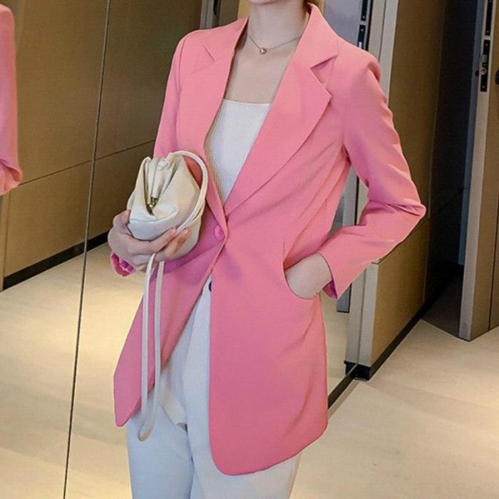 Korean Spring Autumn Blazer Feminino Womens Blazers Mulheres New Casual Mid-Length Long-Sleeve Suit Jacket Office Suit Women