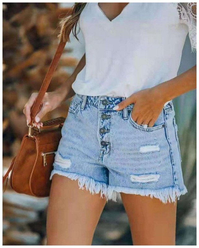 Ripped Denim Shorts Summer Women Tassel High Waist Jeans Shorts Sexy Fashion Curled Slim Shorts Streetwear Retro Shorts ouc1007