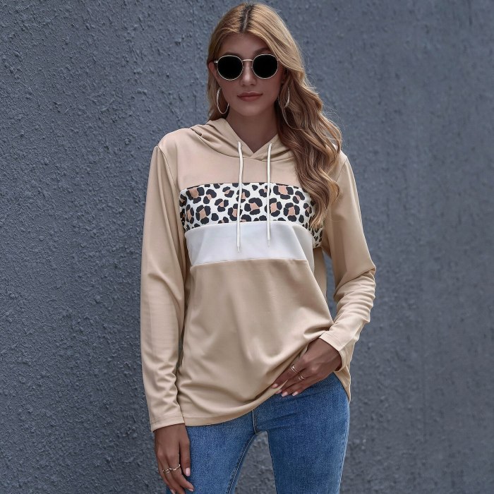 Women Long Sleeve Color Block O Neck Leopard Print Pullover Sweatshirt Blouse Shirt Female Loose Patchwork Clothing Fashion 2021