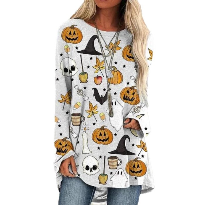 Printed Tops Long Sleeve Loose Casual Pullover T-Shirts