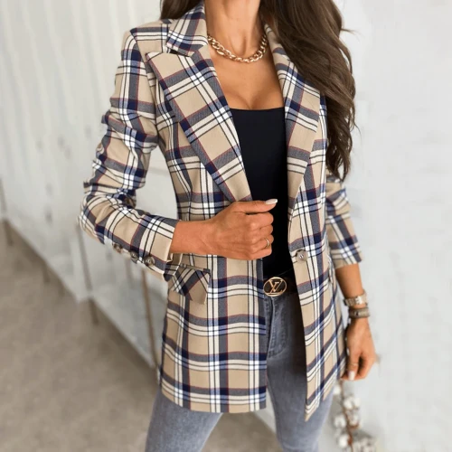 Women Blazer Casual Long Sleeve Slim Jackets Blazers 2021 Autumn Office Suit Striped Coat Cardigan Formal Blazers Femme Coats