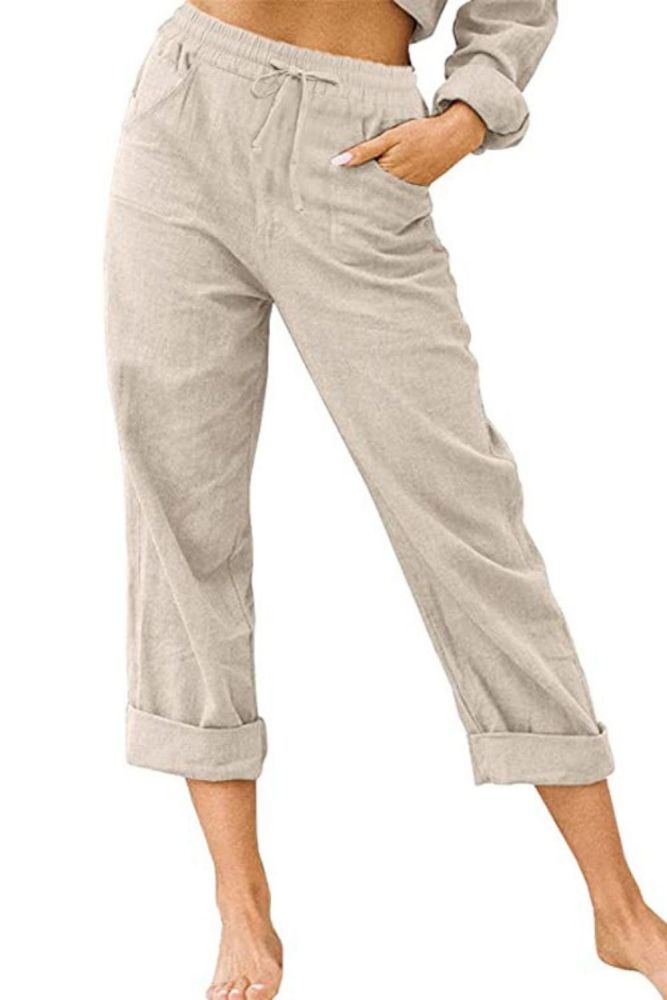2021 Spring Summer Autumn Casual Linen Pants For Women High Waist Light Gray Khaki Red Wine Pants 2XL