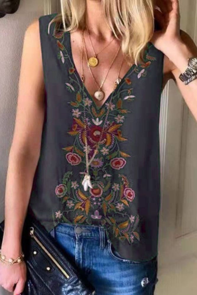 Vintage Tops For Female 2021 Women's Casual V-neck Ethnic Wind Printed Chiffon Shirt Top