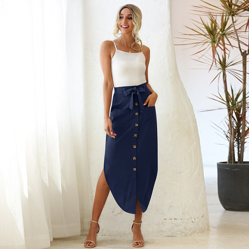2021 Summer Woman Skirts Bow European Style Retro Button Skirts for Woman