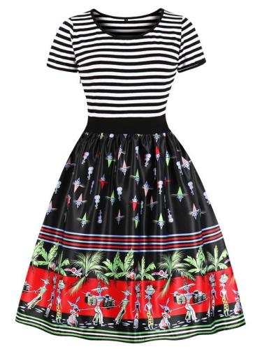 Women's Retro Print Cap Sleeve Vintage Dress