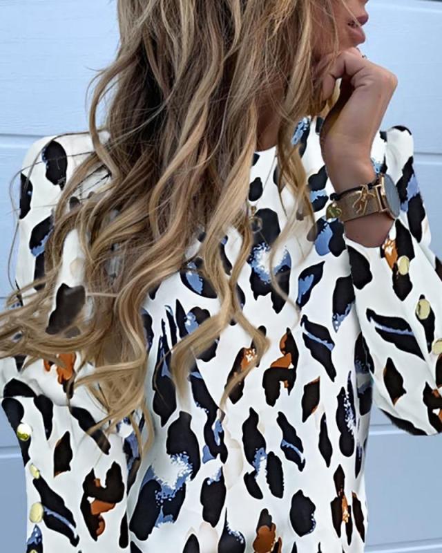 Women Long Sleeve Sexy Leopard Print Blouse Lady Office Shirt Tunic Casual Tops