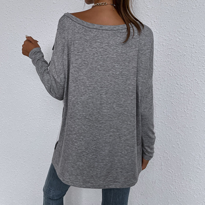 European and American Spring New Color-blocking Long-sleeved Shirt Women's Round Neck Pullover Simple T-shirt