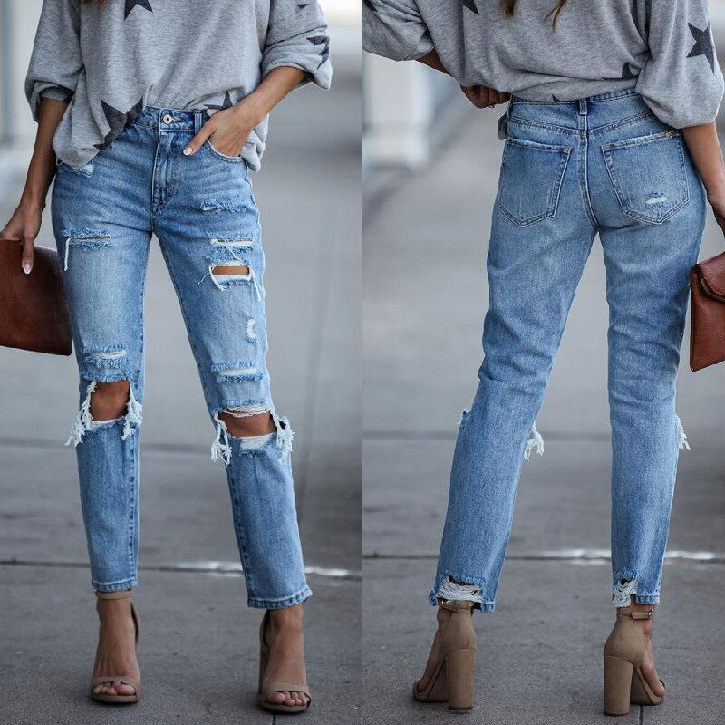 New Summer Street Hipster Skinny Denim Pants Slim Hole Women's Jeans Women Distressed Jeans Streetwear Vintage Jeans High Waist