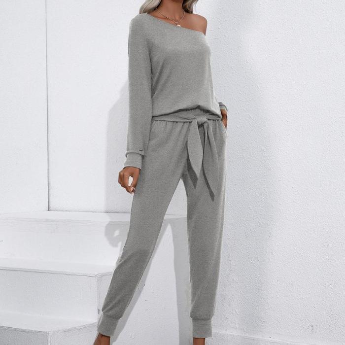 Fashion Women Sets Casual Bandage Pants Set Spring Fall Two Piece Set Womens Off Shoulder Tops And Harem Pants Matching Outfits