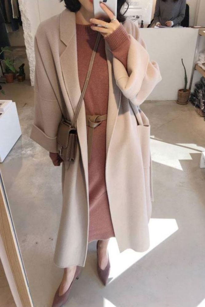 New Winter Thicken Warm Wollen x-Long Coat Women Fashion Loose Solid Color Belt Closed Pockets Woman Coats L028