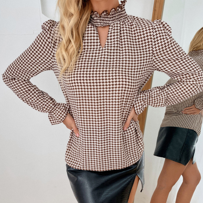 2021 Spring Summer Elastic Clothes Houndstooth T-shirt Sexy Hollow Out Women Tops
