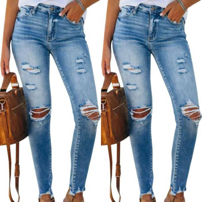 Womens Skinny Ripped Jeans Stretch Distressed Fit Denim Comfy Trousers
