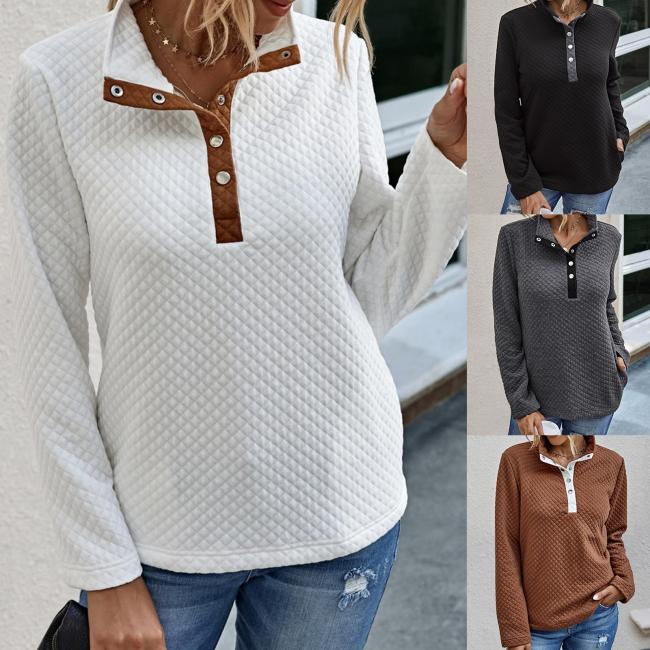Elegant Women Long Sleeve Turn Down Collar Buttons Pullover Sweatshirt Waffle Blouse Plus Size Outwear Streetwear Blusa