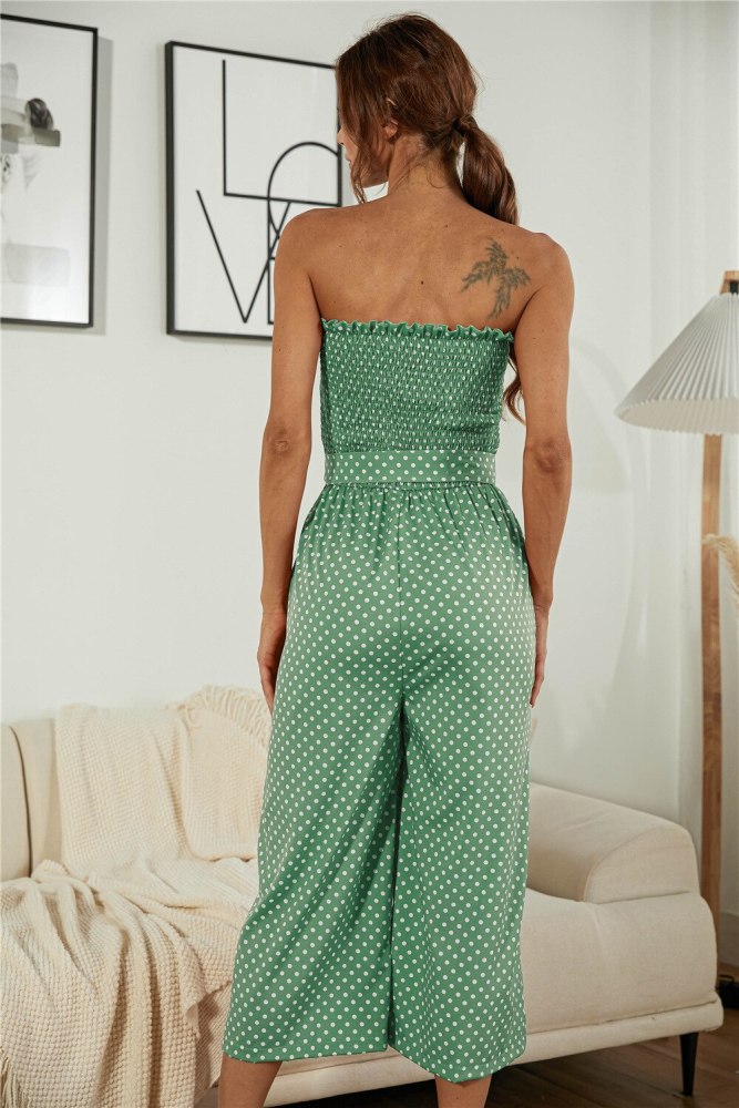 New Fashion Polka Dot Jumpsuits Strapless Chest Wrapping Overalls For Women 2021 Loose Wide Leg Pants Jumpsuit Woman Summer