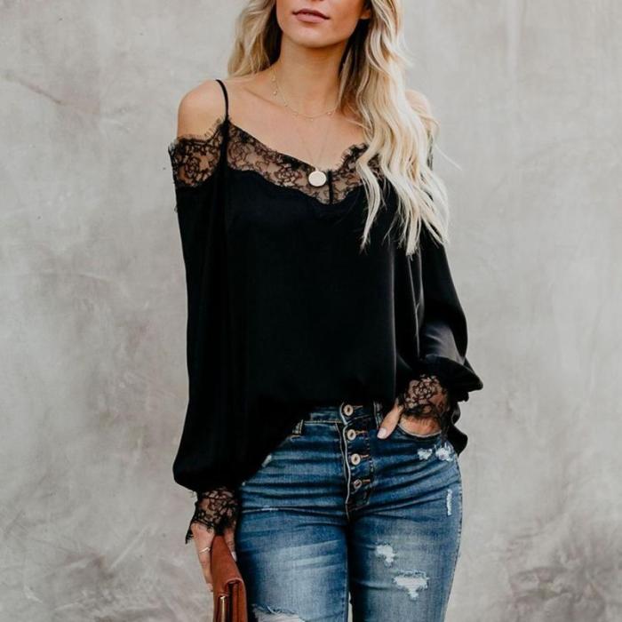 Fashionable Long-sleeved Lace Blouses