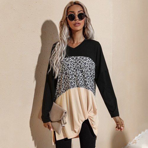 Blast European and American women's 2021 autumn dress new v-neck long-sleeved stitched hit-and-run T-shirt bottom girl y2k top